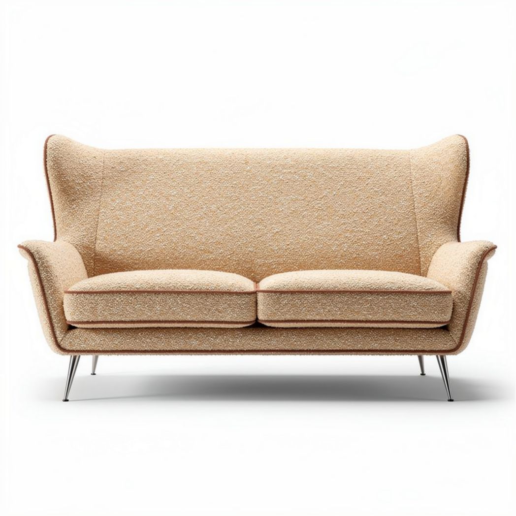 Fabric upholstered two-seater sofa in beige color with metal legs 180 x 80 x 90cm
