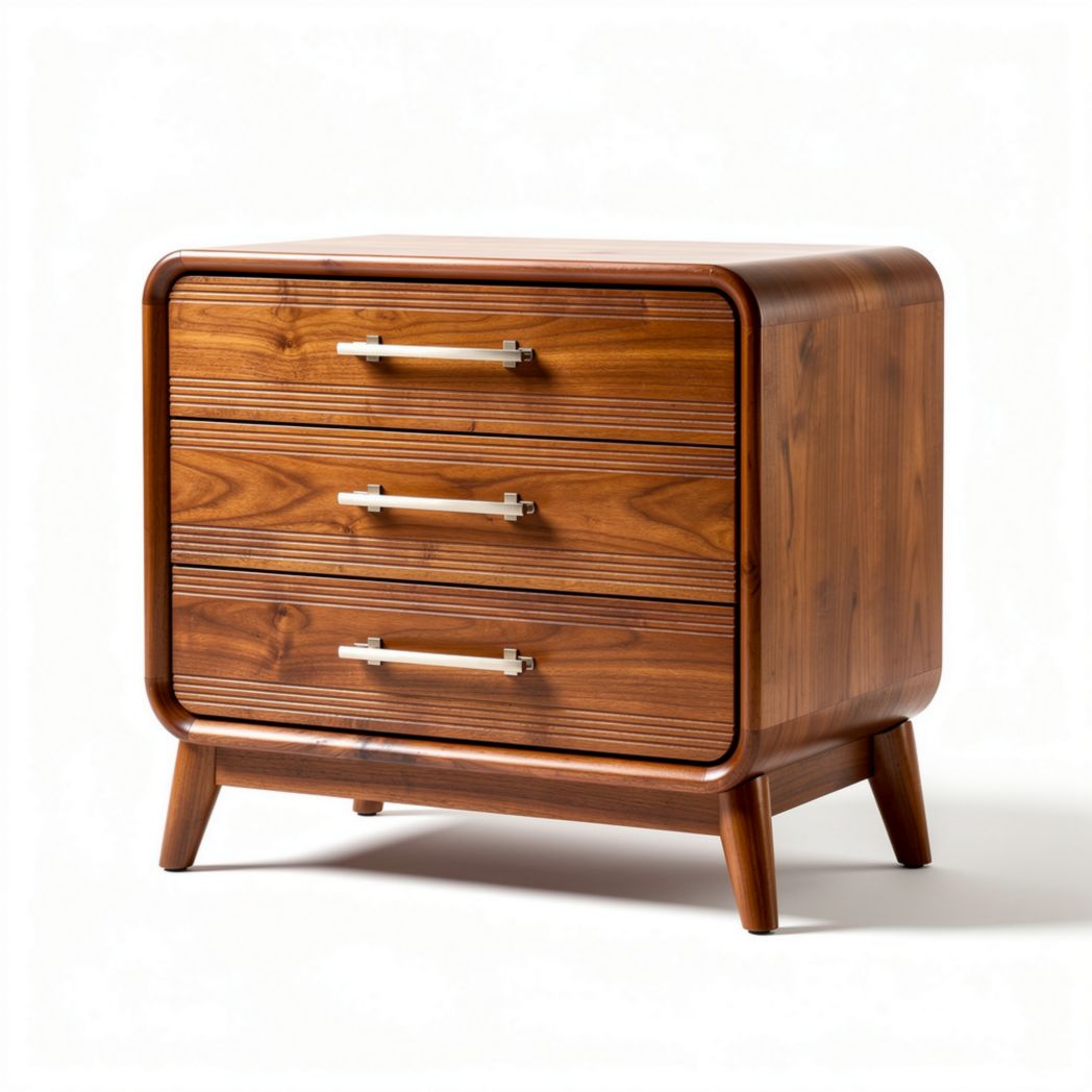 Wooden nightstand with three drawers and metal handles 45 x 40 x 45cm