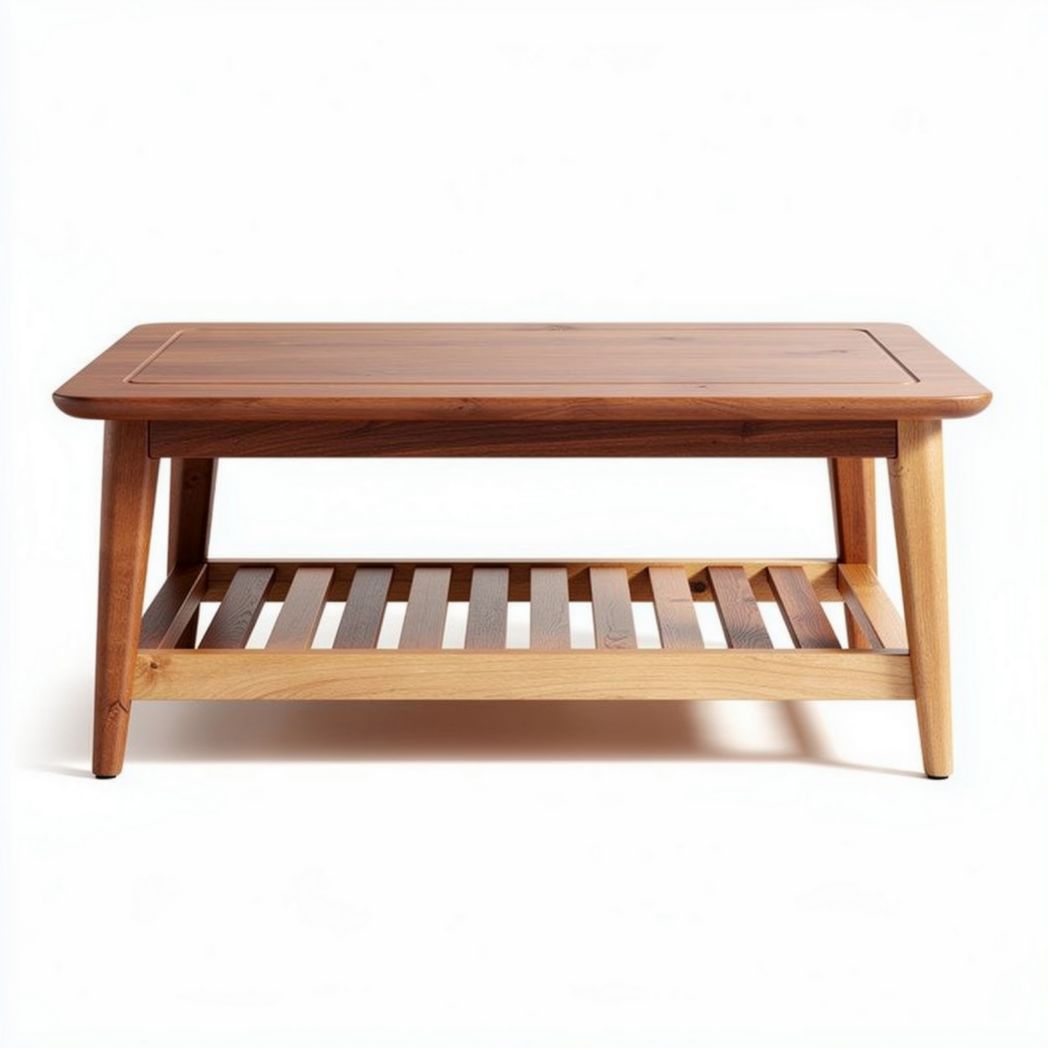 Wooden coffee table with lower slatted shelf 120 x 60 x 45cm for living room use