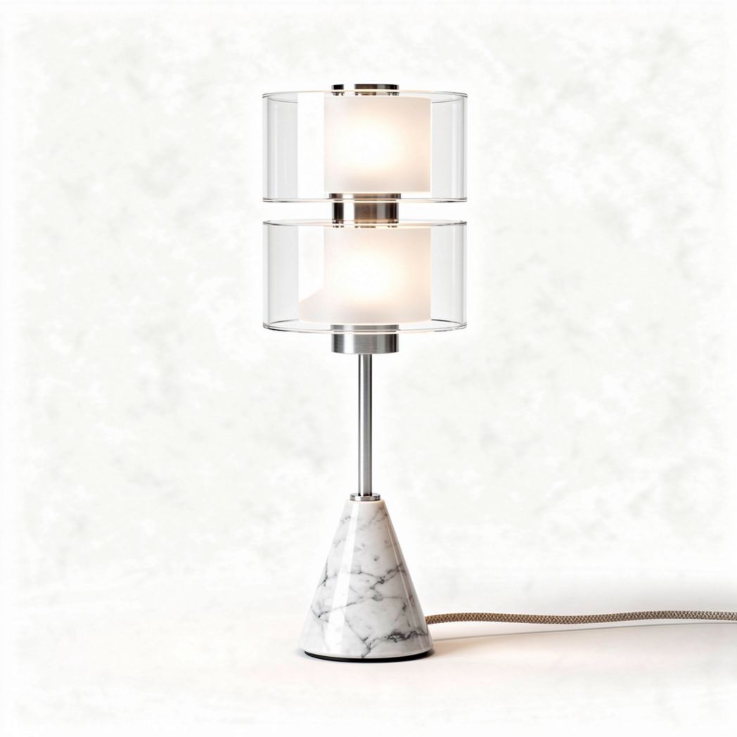 Marble base table lamp with double glass shades and contemporary design 25 x 25 x 50cm
