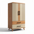 Wooden wardrobe with two doors and two drawers in beige and oak finish