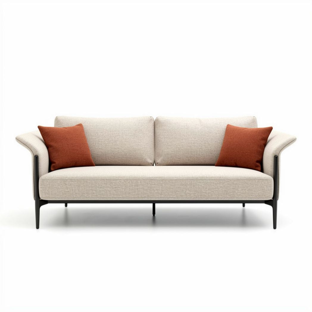 Modern sofa with removable cushions in beige fabric and dark legs 200 x 80 x 90cm