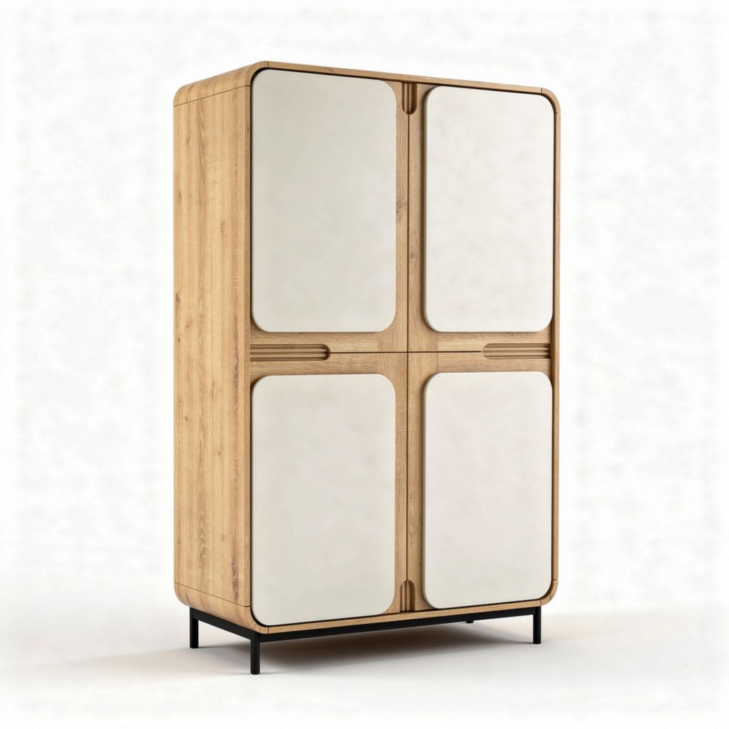 Wooden wardrobe with mirrored doors for storage 150 x 80 x 40cm