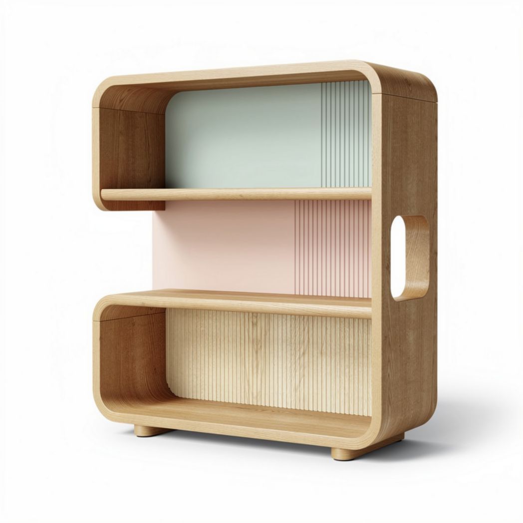Wooden bookshelf with pastel color panels and two shelves 90 x 80 x 30cm