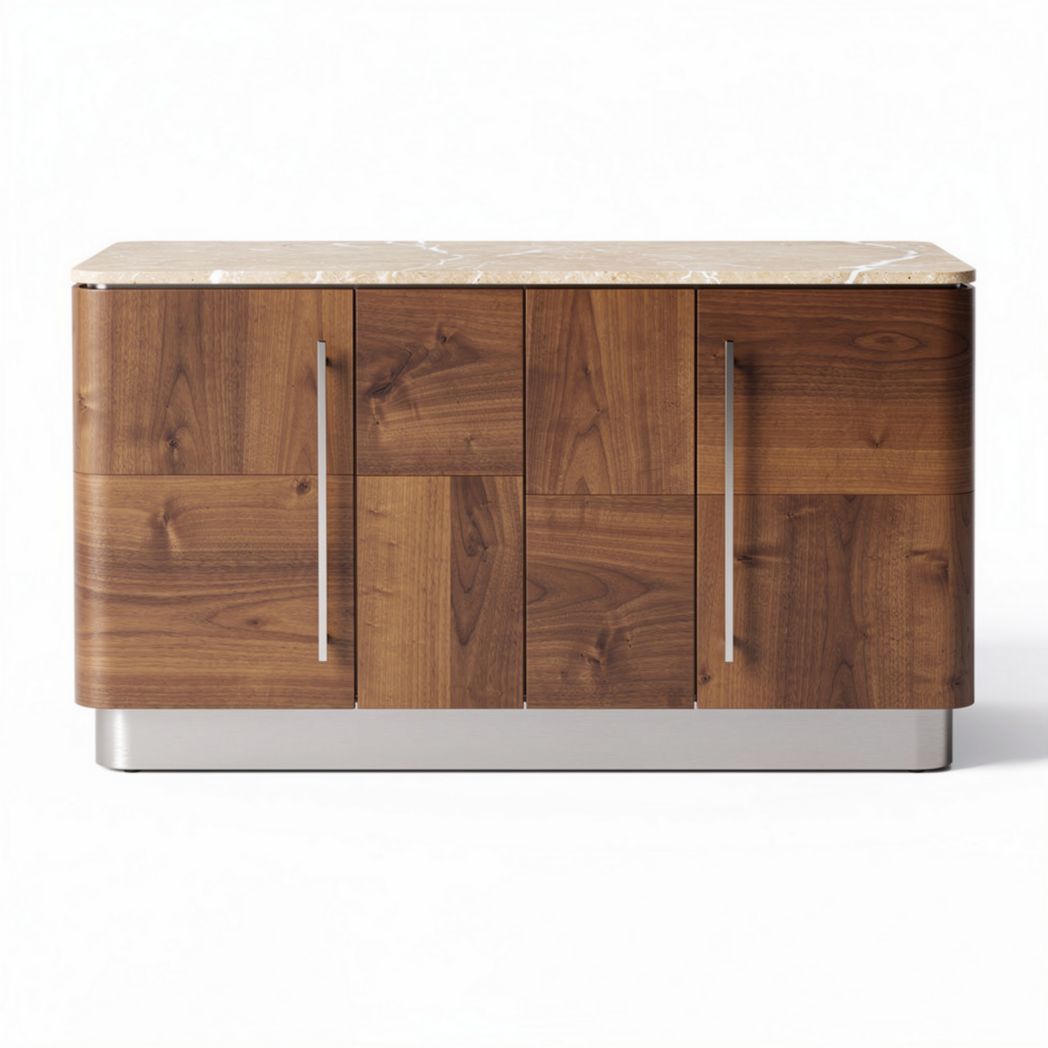 Wooden sideboard with marble top and stainless steel base 120 x 60 x 75cm