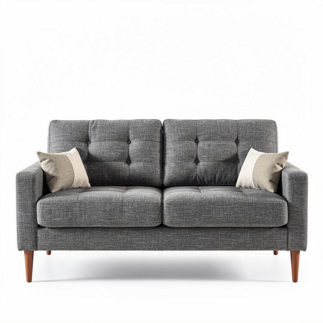 Gray tufted fabric loveseat with removable cushions 180 x 85 x 75cm